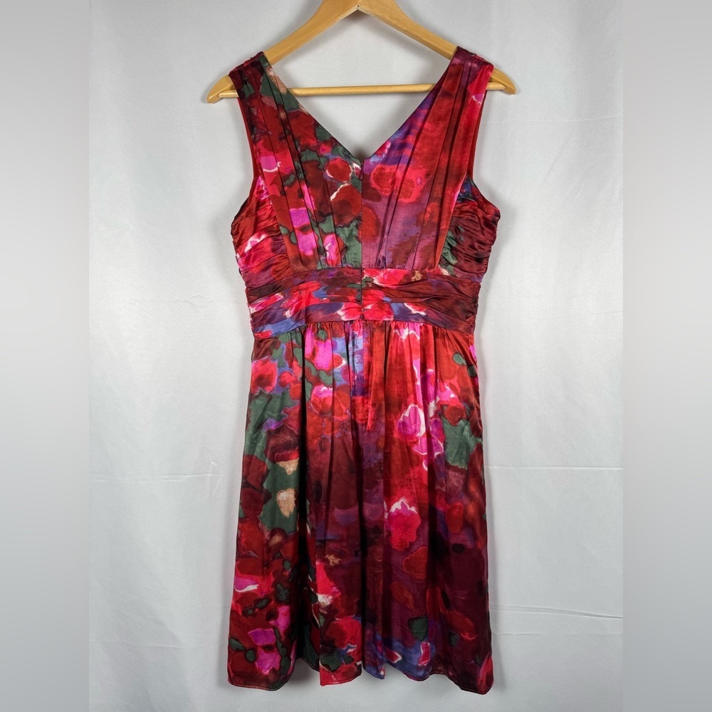 Banana Republic Silk Cocktail Dress Watercolor Wedding Guest Womens Size 8P Red - Picture 6 of 11